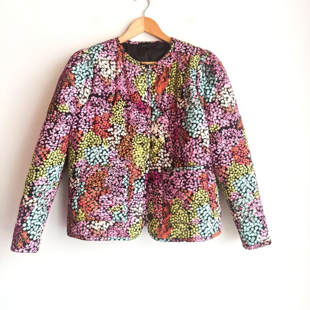 Avery Rayne Colourful Microfloral Quilted Cropped Jacket S